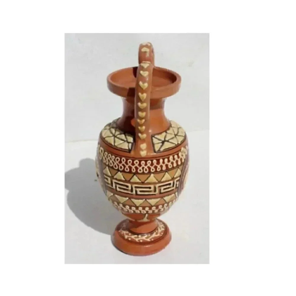 Vtg Terracotta Neoclassical Urn Vase Greek Aztec Empire Trojan Clay POTTERY